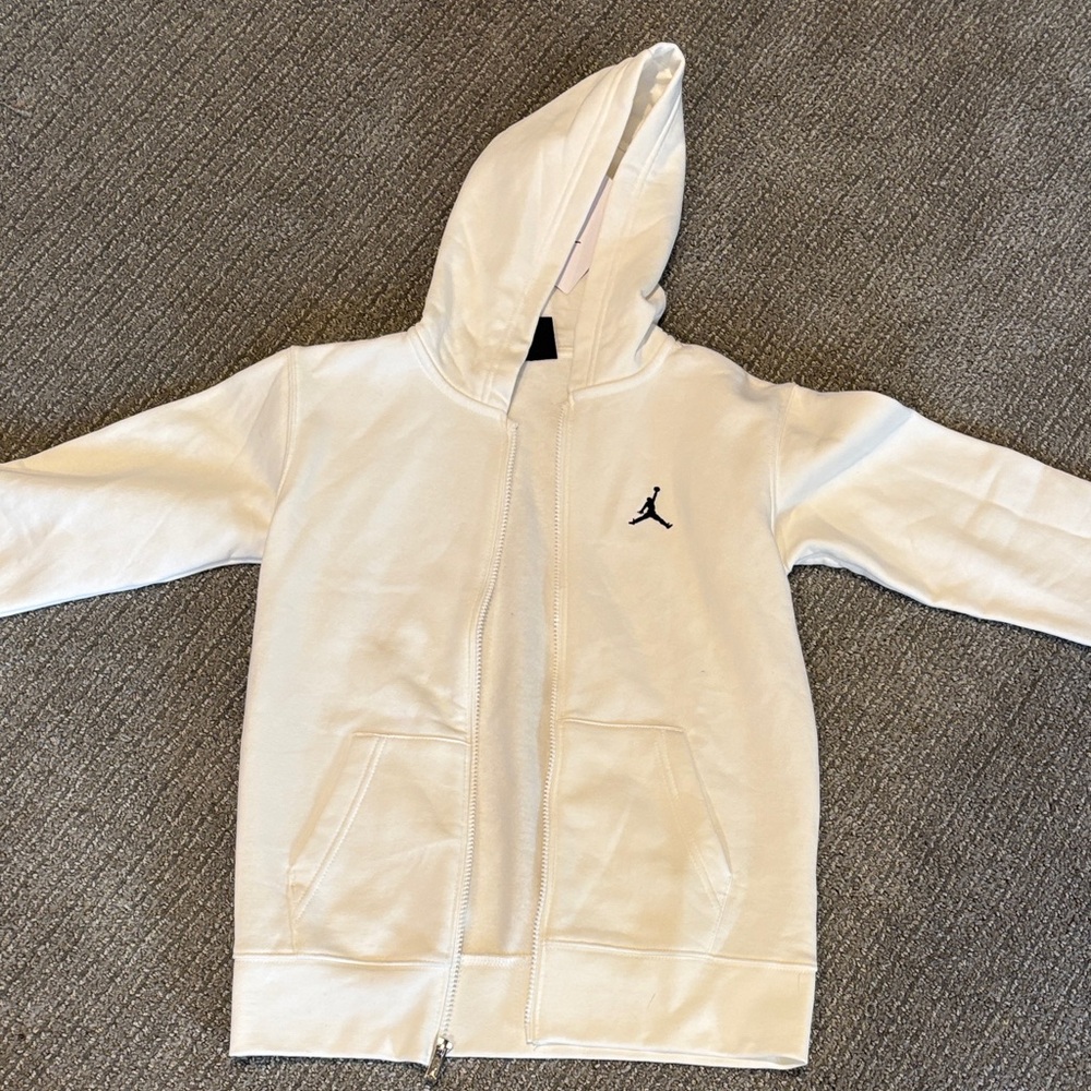 Jordan White Kids Zip-Up Hoodie with Black Jumpman